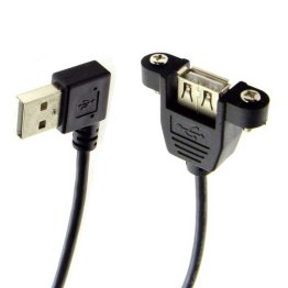 USB extension cable type A male angled left side and female with flange and screws length 1,5mt black