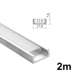 Profilo Dissipativo Piatto Per Strisce Led Alcapower | Alluminio Satinato | Copertura Plastica Bianca Opaca | 2m