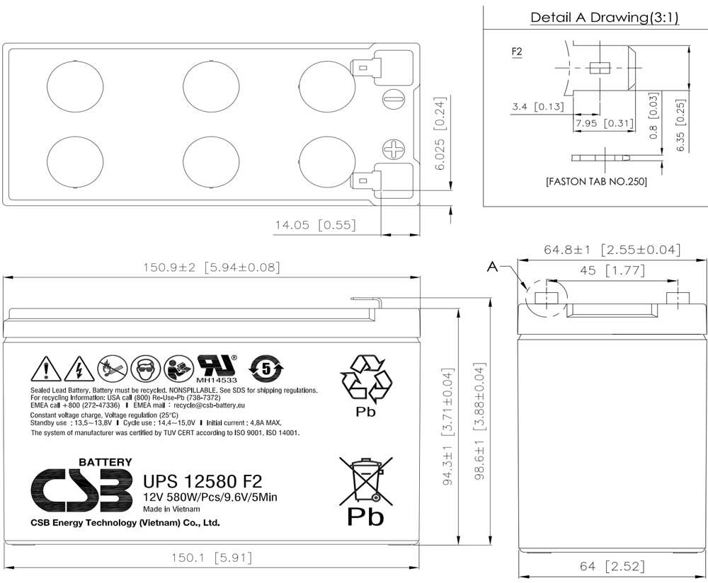 CSB UPS 12580 F2 - Dimensioni