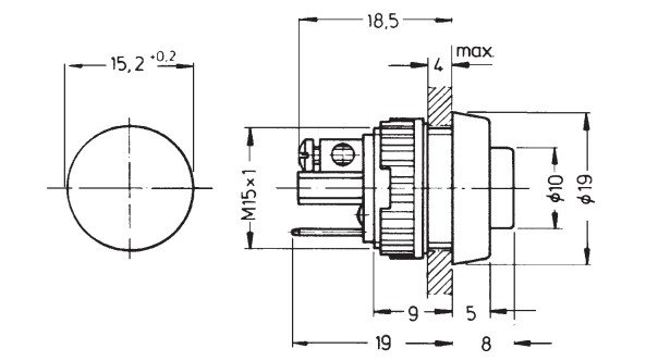 Dimensioni Pulsante NA-NC 15mm