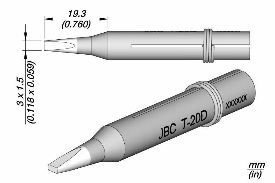 Punta JBC T20D 0300509 punta a cacciavite da 3 x 1.5 mm per per saldatori JBC 30ST/40ST/SL2020 e IN2100