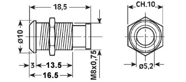 Metallic Portaled dimensions for conical shaped 5mm LEDs