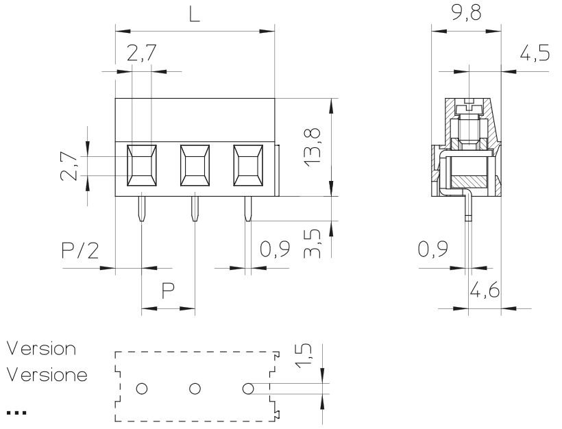 Dimensions of Stelvio CLLL 7.5 terminal blocks