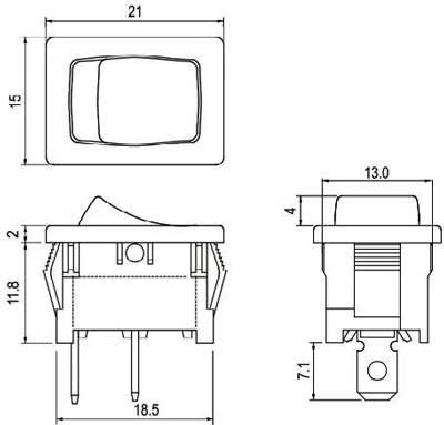 Rocker Switch R13-66 Size