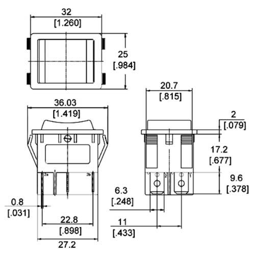 Rocker Switch Serie KW - Dimensioni