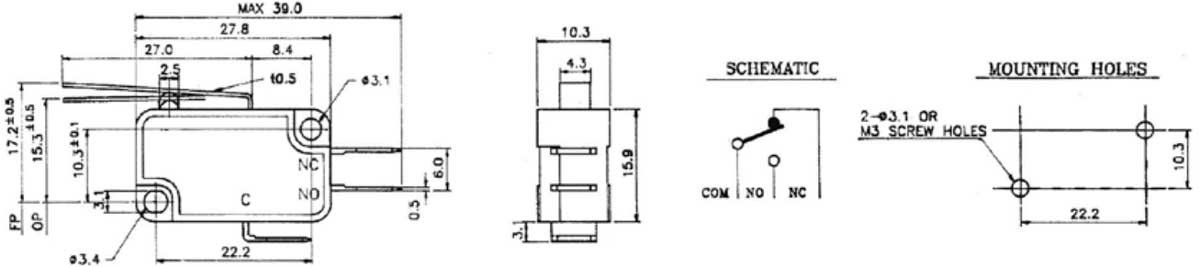 Microswitch Finecorsa a Leva lunga 27mm 5A 250VAC VM5