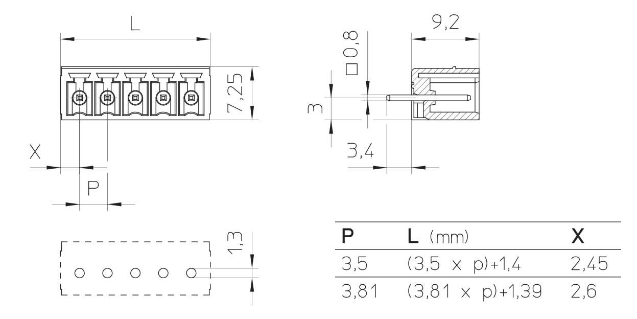 Dimensioni MRT9 passo 3.5 e 3.81