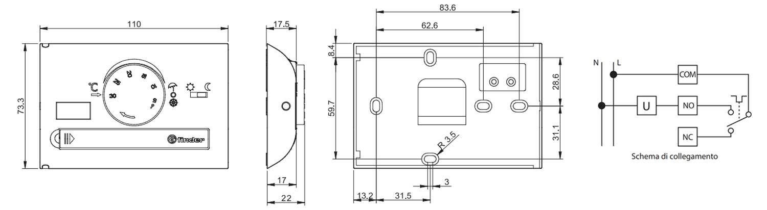 Termostato Manuale Finder 1T41 - Dimensioni