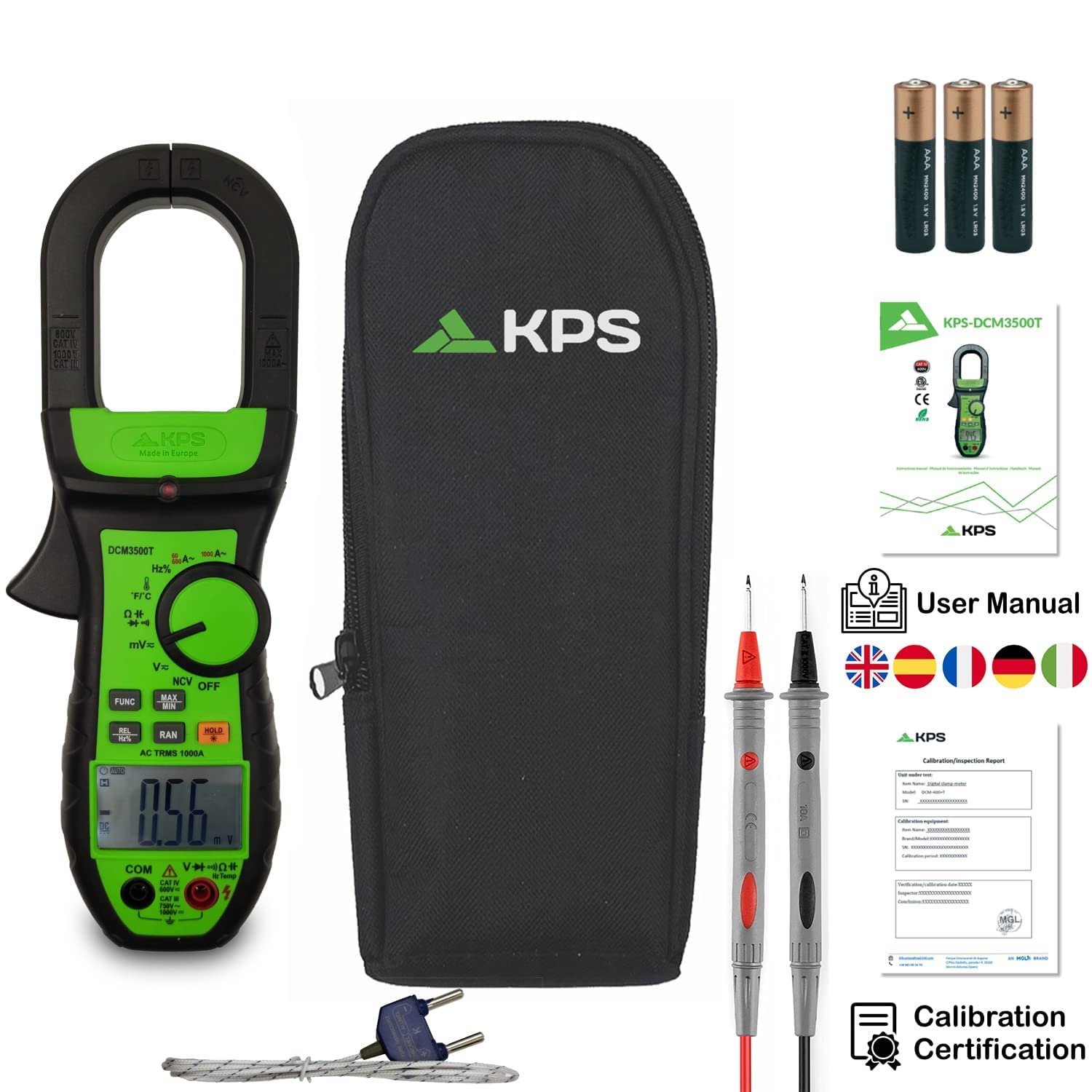 560KPS-DCM3500T - KPS-DCM3500T Pinza amperometrica AC TRMS 1000A con temperatura