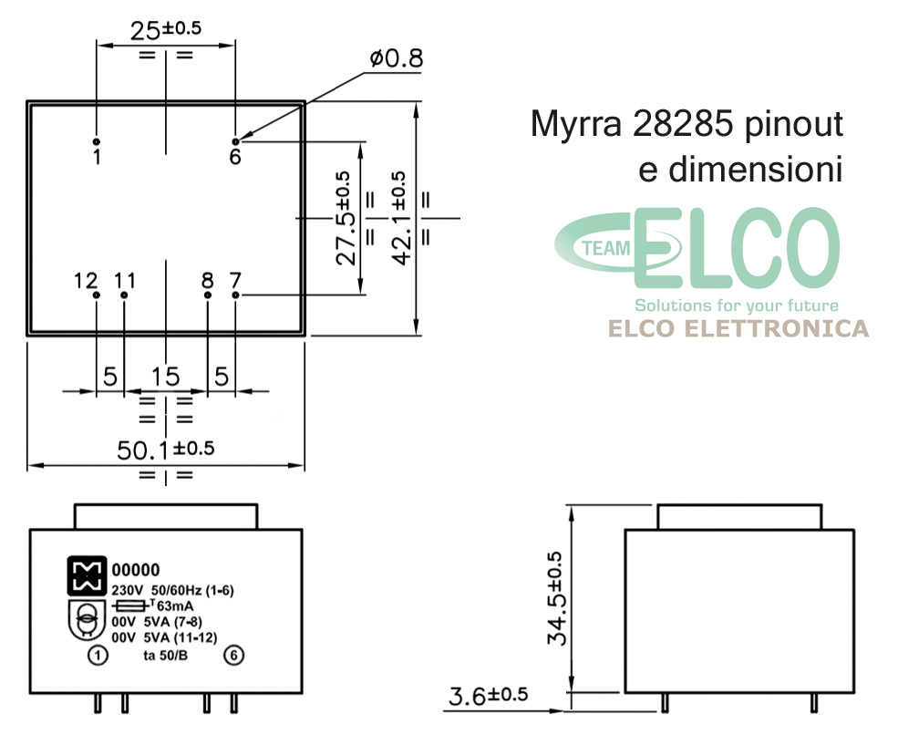 Myrra 28285 pinout e dimensioni