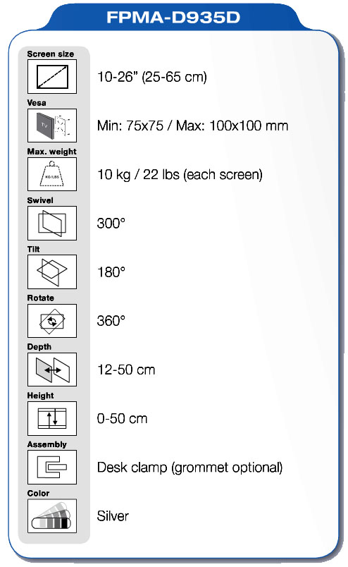 NewStar FPMA-D935D specifications NewStar FPMA-D935D specifiche